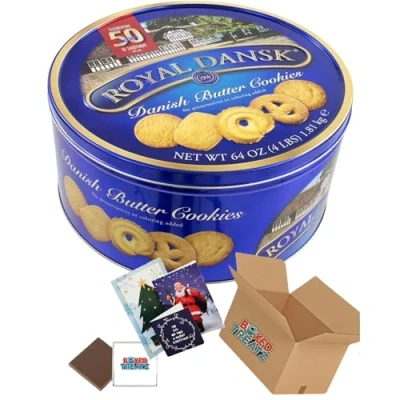 Image of Royal Dansk Danish Butter Cookies 1.81kg Family Tin Classic Sweet &amp; Buttery Treat With Festive Christmas Card Perfect for Sharing Boxed Treatz