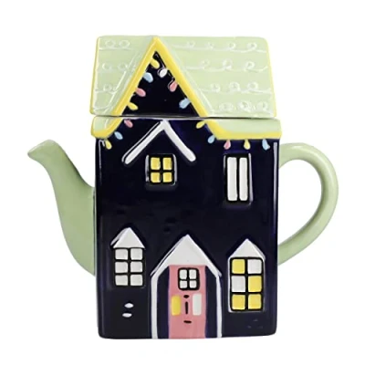 Image of KitchenCraft The Nutcracker Collection Ceramic Teapot House, 1.2 L, Gift Boxed, KCXMNUTTPOT, Navy Blue