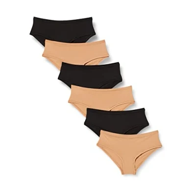 Image of Amazon Essentials Women&#039;s Mid Rise Underwear (Available in Plus Size), Pack of 6, Black/Washed Bronze, 3XL