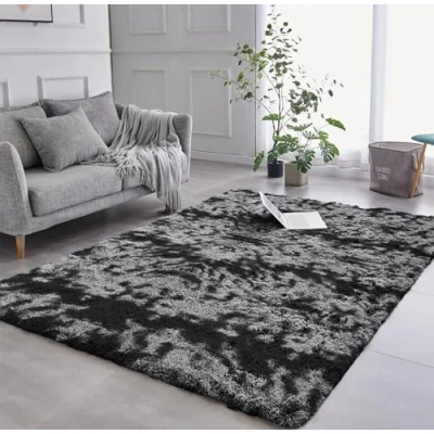 Image of AMEHA Rugs Living Room Large 160x230 cm Fluffy Shaggy Dark Grey Area for Bedroom Non Slip Modern Super Soft Thick Pile Plush Carpet Shedding Easy To Clean Rug, Tye Dye