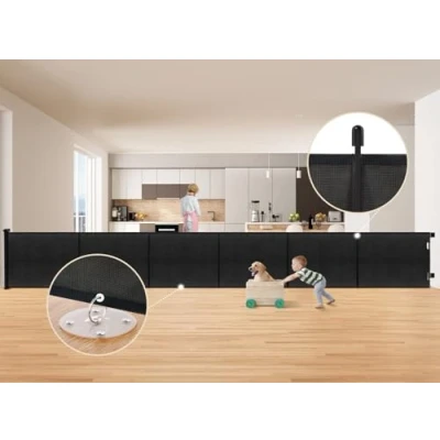 Image of suihuooo Retractable Stair Gate for Baby and Dog, Mesh Extends up to 310cm Wide, 86cm Tall Dog Gate, Extra Wide Safety Doorways, Hallways, Indoor Outdoor