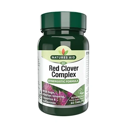 Image of Natures Aid Red Clover Complex 60 Tablets 40mg Isoflavones Sage Siberian Ginseng and Liquorice Supplement for Women Menopause Support &amp; Perimenopause Hormonal Health Vegan Vegetarian Gluten Free