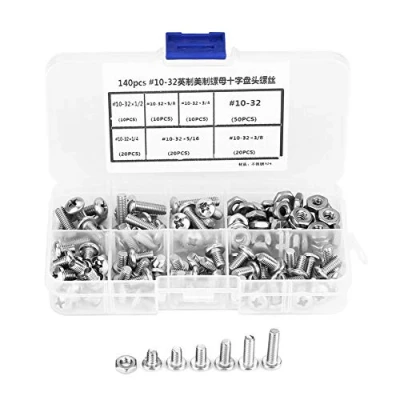Image of 140pcs #10 32 304 Stainless Steel Pan Head Screws Nut Bolt Kit Assortment Set