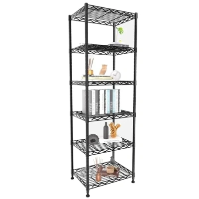 Image of GIOTORENT 6 Tier Storage Shelves Standing Shelving Metal Units, Adjustable Height Wire Shelf Display Rack for Pantry Laundry Bathroom Kitchen 16.6 x 11.8 63, Black