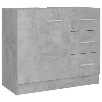 Image of vidaXL Sink Cabinet Bathroom Furniture under Basin Unit Cupboard Storage Laundry Room Washroom Rack Organiser Concrete Grey Chipboard