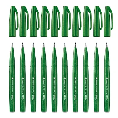 Image of Pentel Brush Sign Pen SES15C 12, Fibre Tip Pen, Like 10 olive green