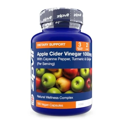 Image of Apple Cider Vinegar with Turmeric, Ginger Root and Cayenne Pepper Extract, 180 Vegan Capsules, High Strength Complex, 3 Months Supply, Suitable for Vegetarians, UK Supplier