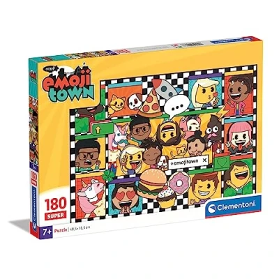 Image of Clementoni 29066 Supercolor Puzzle Emoji Town 180 Pieces, Jigsaw For Kids Age 7, Cartoon, Made In Italy