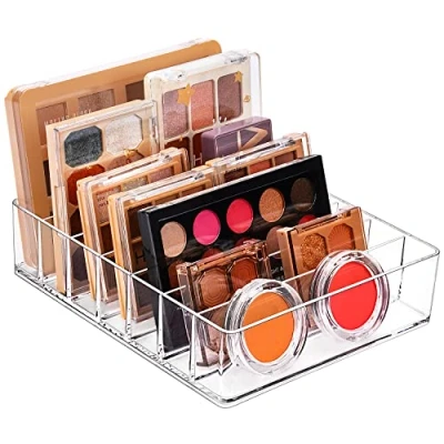 Image of JessLab Palette Organizer, 7 Section Divided Plastic Makeup Organizer Eyeshadow Contour Blush Holder Cosmetics Storage for Bathroom Vanity Countertop (Transparent, X Large)