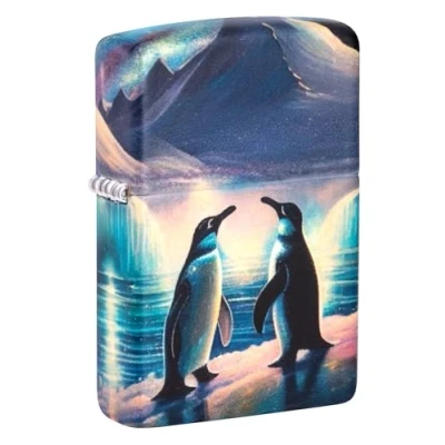 Image of Zippo Windproof Lighter Penguin Design Glow in The Dark Refillable for Lifetime Use Gift Box Metal Construction Made USA, Blue, One Size