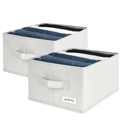 Image of 4CONVY Trousers Organiser for Wardrobe [2024 UPGRADED MATERIAL] Fixed Storage Box with Large Compartments Foldable Jeans, Shirts Pack of 2