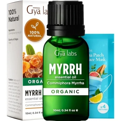 Image of Gya Labs Myrrh Essential Oil Organic for Skin 100% Pure Therapeutic Grade Oils Diffuser Hair, Candle Making (10 ml)