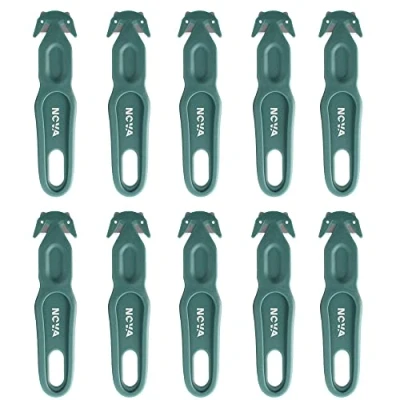 Image of Nova Safety Cutter Tool, Box Knife, Ergonomic Film Cutting Blade, Box, Strap, Carton, Package, Envelope and Letter Opener (10 Piece Green)