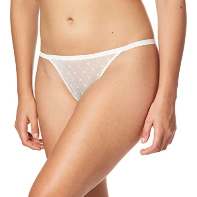 Image of DKNY Women&#039;s Monogram Mesh Thong Panties, Poplin White, M UK