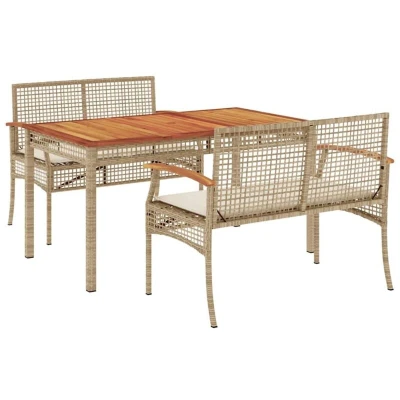 Image of vidaXL 3 Piece Garden Dining Set with Cushions Beige Poly Rattan
