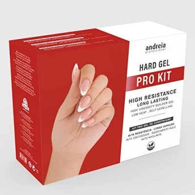 Image of Andreia Professional Hard Gel Nail Kit PRO with Clear, French Builder White, Ultrabond Primer, Top Coat, Extra Glow, Prep Clean Cleanser, Washable File, Towel &amp; Brush