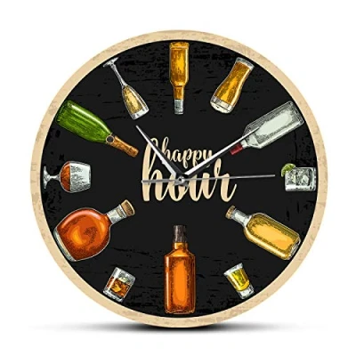 Image of 12 Inch Decorative Wall Clock Wine Time Beer O&#039;Clock Drinker Alcohol Gifts Winery Art Booze Pub Bar Shop Restaurant Printed Watch For Home Decor
