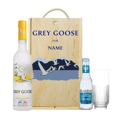 Image of Personalised Grey Goose Le Citron Lemon Vodka Gift Set with Lemonade &amp; Rocks Glass (70cl)