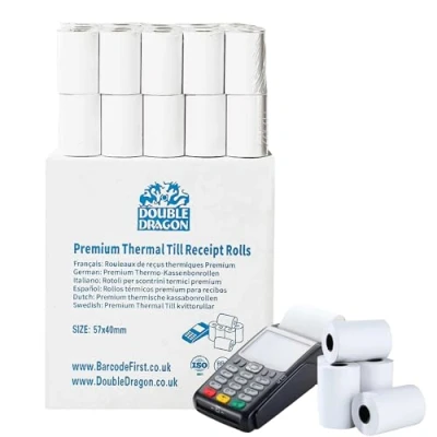 Image of Double Dragon, 57 x 40 mm Premium Thermal Paper Till Receipt Roll for PDQ Credit Card Machine, POS, EPOS [Pack of 20]