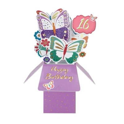 Image of Clever Cube 16th Birthday Butterfly Bonanza! Pop Up Greeting Card CU001.A