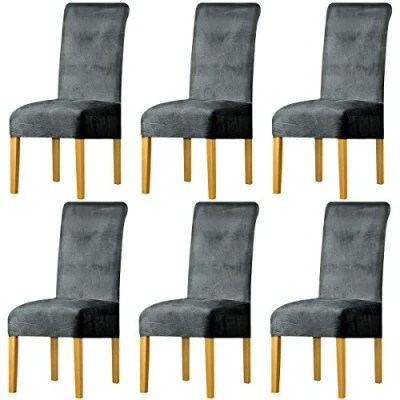 Image of LANSHENG Stretchy Chair Covers for Dining Room Chairs,Stretch Spandex with Elastic Band Chaircover,Velvet Large Slipcovers Restaurant Hotel Party Banquet (Silver Gray,6 Pack(M))