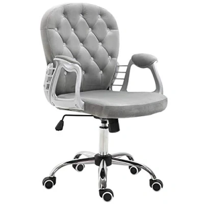 Image of Vinsetto Office Chair, Swivel Desk Velvet Vanity Chair with Adjustable Height and Rolling Wheels for Home Work Study, Grey