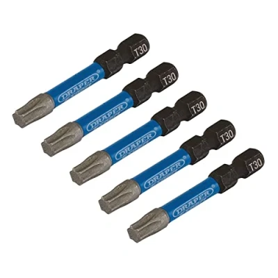 Image of Draper Expert TX STAR Impact Screwdriver Bits, T30 x 50mm, 1/4&quot; Hex (Pack of 5)