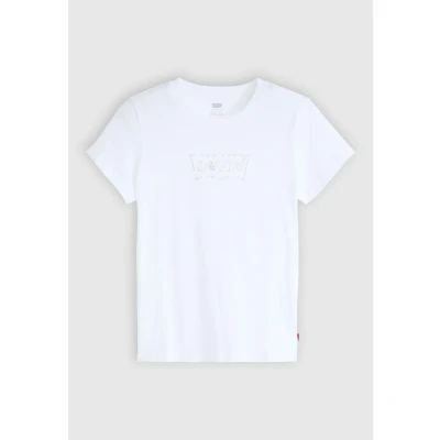 Image of Levi&#039;s THE Perfect TEE Print Tshirt, Women&#039;s, Size: XS, Batwing iridescent rhinestone n bright white