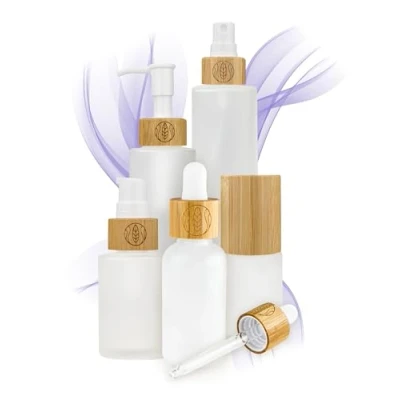 Image of Wachsmann glass jars and pipette bottles With bamboo lid For sustainable DIY natural cosmetics gift packaging 5 pcs