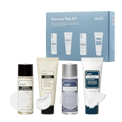 Image of DearKlairs Skincare Trial Kits, 4 minis, cleansing oil, cleanser, toner, cream, Travel must haves, Gifts for Women, Stocking Stuffers adults