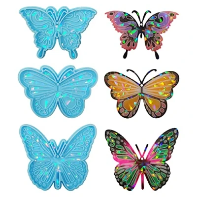 Image of Xidmold 3pcs Holographic Resin Moulds, Butterfly Keychain Silicone Pendant Epoxy Casting Mold for Pendant, DIY Crafts