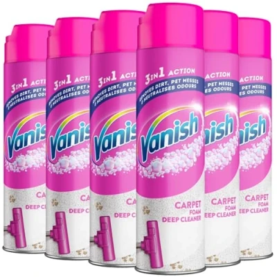 Image of Vanish Carpet Cleaner + Upholstery, Gold Power Foam Shampoo, Large Area Cleaning, 600 ml Pack of 6, Bulk Buy (Total 6 x 600ml)