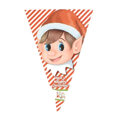 Image of Elves Behaving Badly Triangular Bunting Elf Design 20 ft White and Red Pack of 2