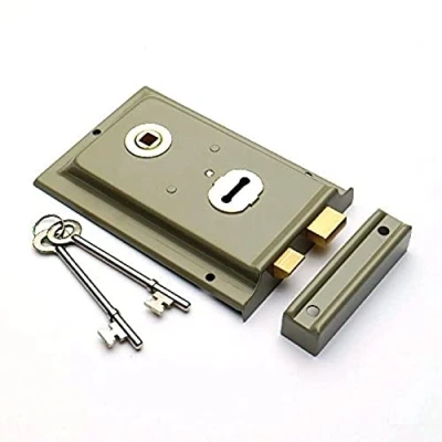 Image of Merriway BH03792 150 x 100mm (6 inch 4 inch) Rim Sashlock and Two Keys Grey