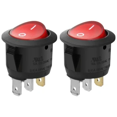 Image of Heschen Round Rocker Switch ON OFF SPST 3 Terminals Red light 10A 250VAC 2Pack