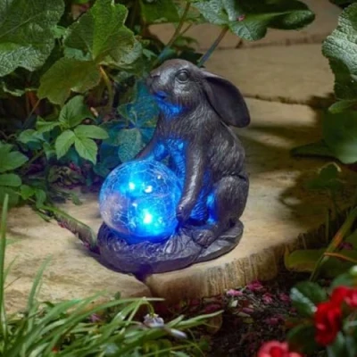 Image of Garden Mile Solar Powered Outdoor Light Dog Statue, LED or Patio Ornament with Multicoloured Lights, Novelty Animal Ornaments Decoration (Hare)