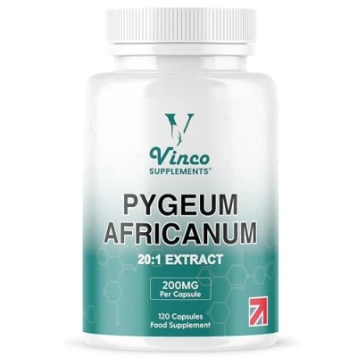 Image of Vinco Pygeum Africanum 4,000mg Equivalent 200mg of 20:1 Extract 120 High Strength Capsules 13% phytosterols Prostrate Health Supplement Non GMO &amp; Gluten Free Made in UK