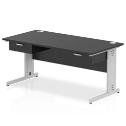 Image of Impulse 1600x800 Desk Black/Silver Cable Managed 2x1 Drawer Fixed Peds