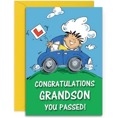 Image of Grandson Driving Test Pass Congratulations Card Medium Sized