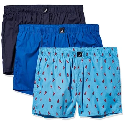 Image of Nautica Men&#039;s Cotton Woven 3 Pack Boxers Shorts, Sea Cobalt/Peacoat/Lobster aero Blue, L (Pack of 3)