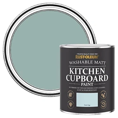 Image of Rust Oleum Blue Kitchen Cupboard Paint in Matt Finish Duck Egg 750ml