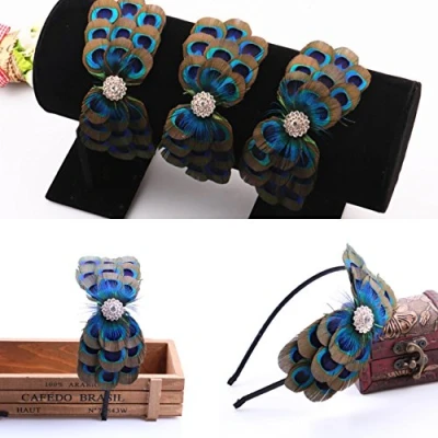 Image of RUNHENG Handmade Feather Peacock Hair clip, Natural Fascinator Barrette