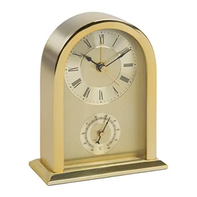 Image of WILLIAM WIDDOP Arched Mantel Clock Gold Aluminium Case