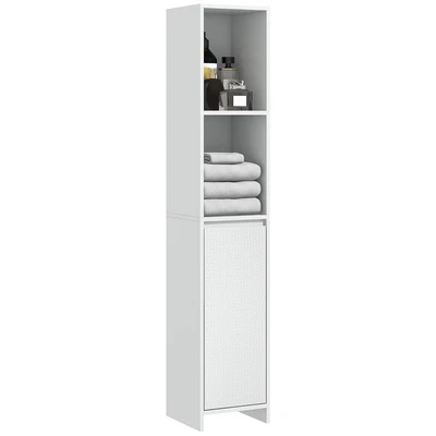 Image of HOMCOM Narrow Bathroom Cabinet, Slim Storage Unit with Open Compartment, Freestanding Cupboard for Small Spaces, 30 x 160 cm, White