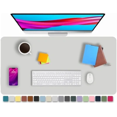 Image of KKTECH Leather Desk Pad, Non Slip, Mouse Premium Office Table Writing Mat for Laptop Writing, Waterproof (Silver, 90 x 43)