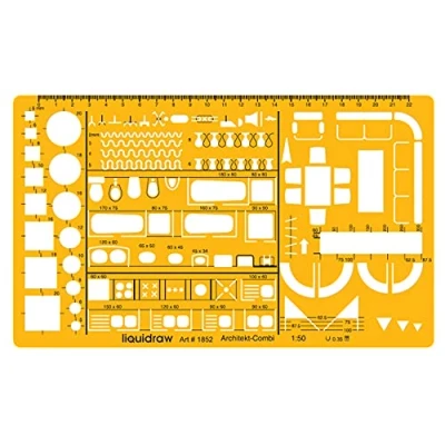 Image of Liquidraw 1:50 Scale Architectural Ruler Drawing Template Stencil Architect Technical Drafting Supplies, Architecture Furniture Design Symbols for House Interior Floor Plan