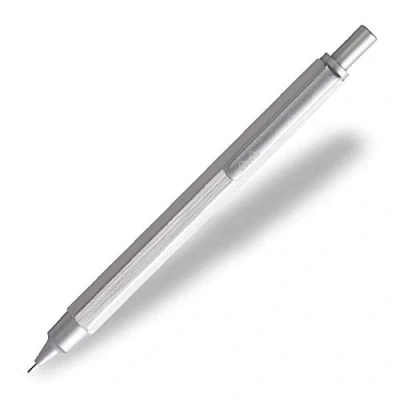 Image of RHODIA 9391C scRipt Mechanical Pencil Hexagonal Body in Brushed Aluminium Silver for Standard 0.5 mm Graphite Leads, Retractable Steel Barrel, Eraser Under the Push Button Collection