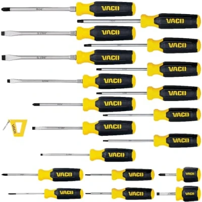 Image of VACO VAC7202 20 Piece Screwdriver Set with Magnetizer, Phillips, Slotted and TORX, Laser Etched Precision Blades, Enhanced Comfort Handles