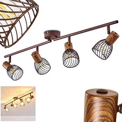 Image of Ceiling lamp Arjen, Metal/Wood in Rust/Brown, 4 Flame, with Adjustable spotlights, x E14 Socket, Retro/Vintage Design spot, Without Bulbs