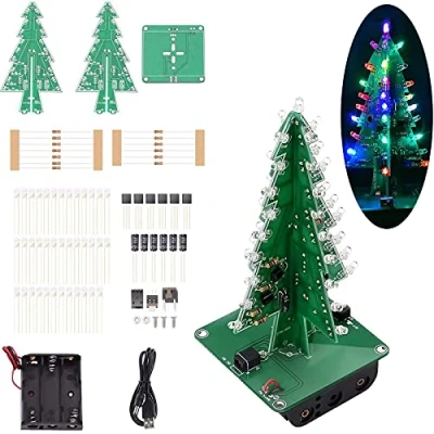 Image of Adeept Colorful 3D Xmas Christmas Tree LED DIY Kits, 7 Color Flash RGB Circuit Electronic Assemble Funny STEM Project PCB Board for Student Teens Soldering Practice Learning…